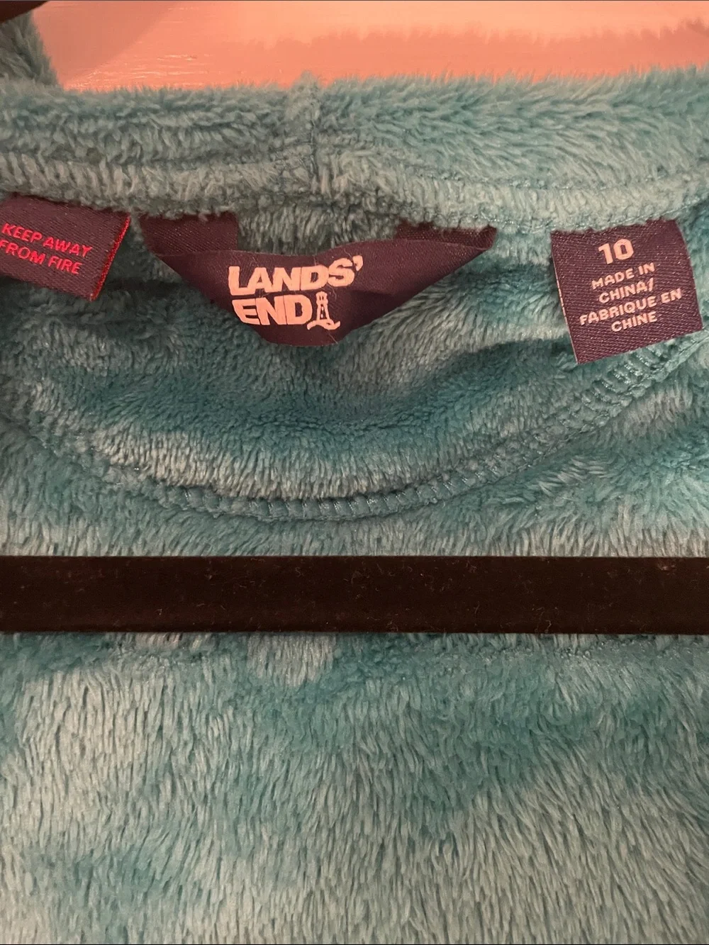 Lands' End Plush Hooded Kids Robe in Teal Blue